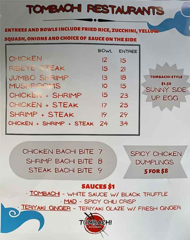 Tombachi menu